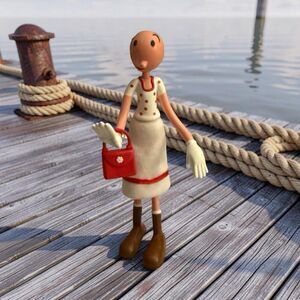 2002 Mezco OLIVE OYL White Dress Red Polka Dots & Red Purse Bendy Figure A7